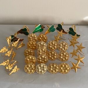 Vintage Pier 1 Gold tone napkin rings set medallion stars leaves